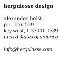 Hergulesse Design, P.O. Box 539, Key West FL 33041